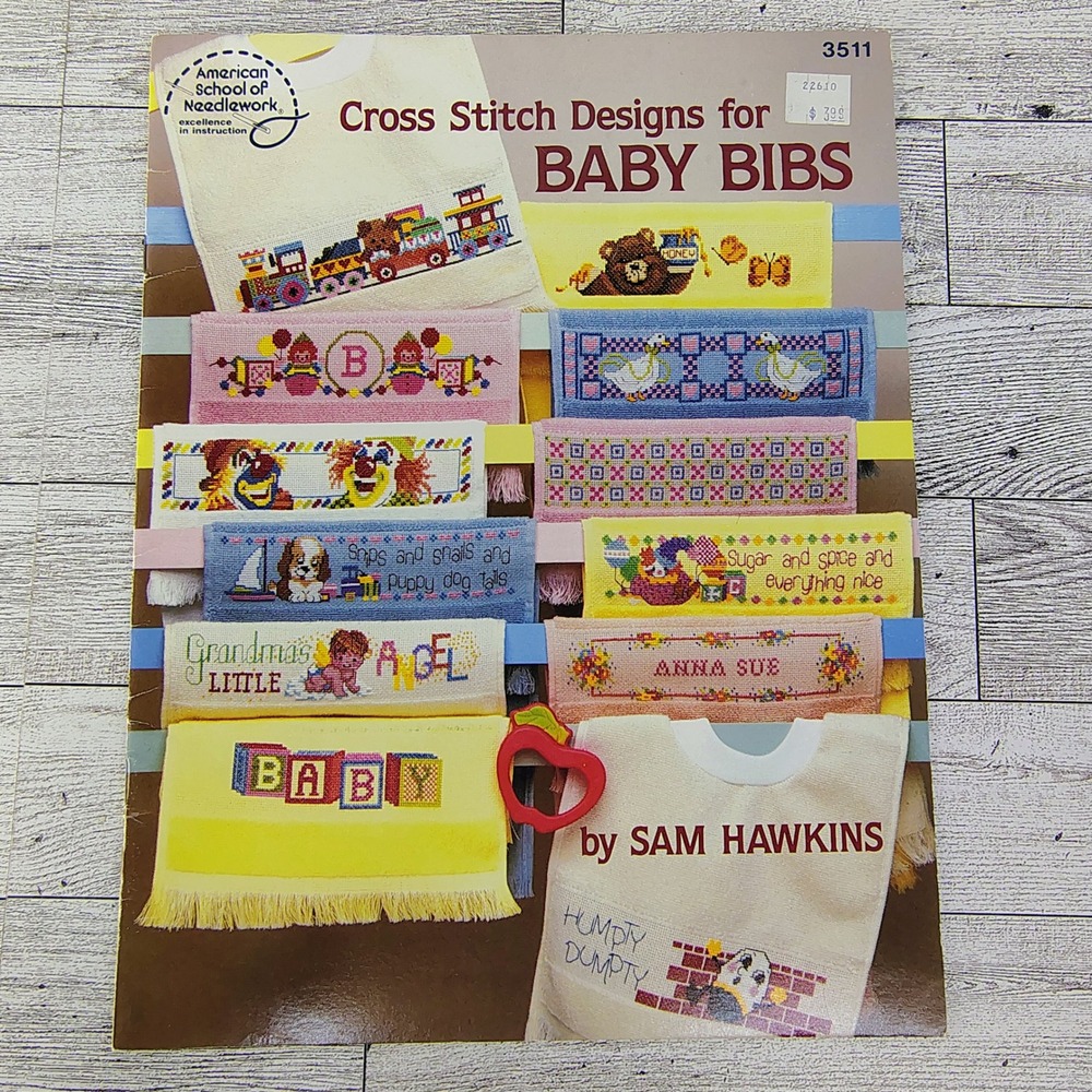Cross Stitch Designs‎ for Baby Bibs Sam Hawkins ASN 3511 1988 Pattern Booklet